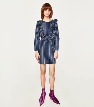 Zara + Striped Dress With Frills