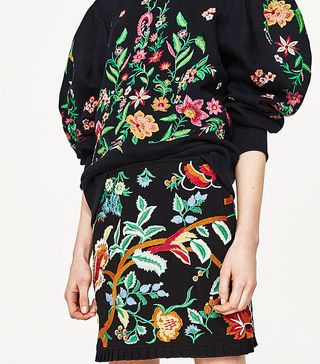 Zara + Embroidered Mini Skirt