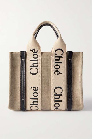 Chloé + Woody Small Leather-Trimmed Cotton-Canvas Tote