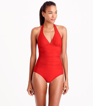 J.Crew + Ruched Halter One-Piece Swimsuit