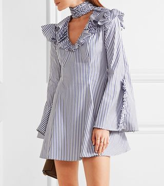 Caroline Constas + Micki Ruffled Striped Cotton Oxford Mini Dress