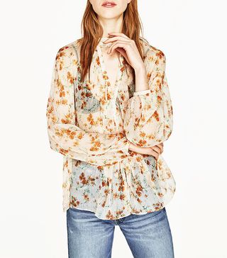 Zara + Floral Print Crepe Blouse