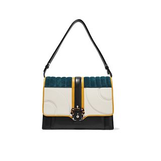 Paula Cademartori + Caroline Color-Block Leather and Suede Shoulder Bag