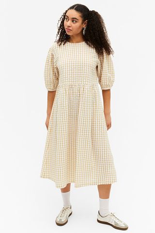 Monki + Beige Gingham Cotton Midi Dress - Beige Gingham - Monki Ww