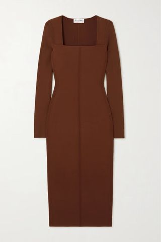 Victoria Beckham + Paneled Ribbed-Knit Midi Dress