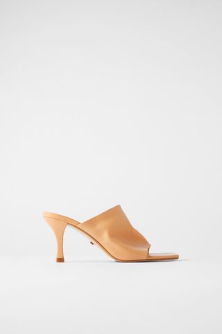Zara + Heeled Soft Leather Square Toe Sandals