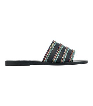 Ancient Greek Sandals + Taygete Raffia Sandals in Black/Dark Multi Stripes