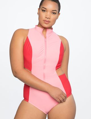 Eloquii + Colorblock One Piece Swimsuit with Cutouts