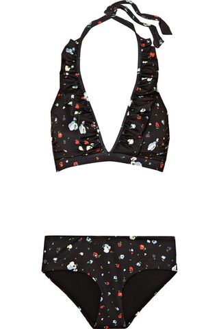 Ganni + Floral-Print Halterneck Bikini