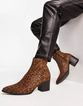 Asos Design + Heeled Chelsea Boot in Faux Leopard Print