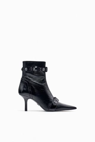 Zara + Studded Strap Leather Ankle Boots