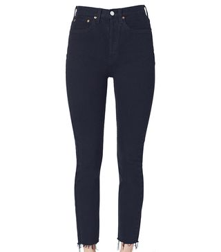 Re/Done Originals + High Rise Ankle Crop Stretch Jeans in Black