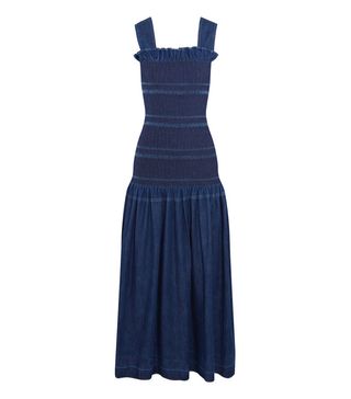 Stella McCartney + Ruffled Smocked Denim Maxi dress