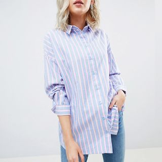 ASOS + Oversized Shirt in Blue and Pink Stripe