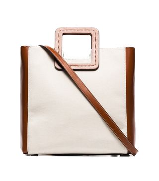 Staud + Brown And White Shirley Canvas Leather Tote