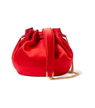 Diane von Furstenberg + Love Power Mini Leather-Trimmed Satin Bucket Bag