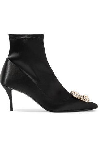 Roger Vivier + Flower Strass Crystal-Embellished Silk-Satin Sock Boots