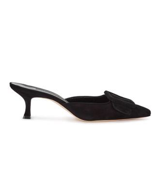 Manolo Blahnik + Black Maysale 50 Metallised Mules