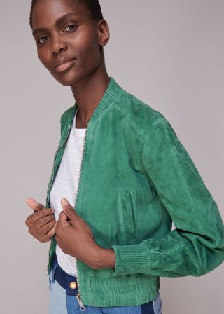 Whistles + Cropped Suede Bomber Jacket