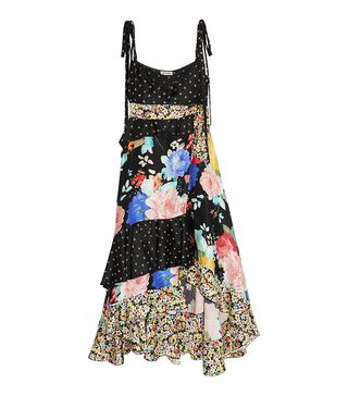Attico + Carmen Ruffled Embroidered Floral-Print Silk-Satin Midi Dress