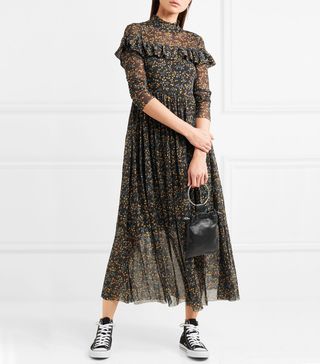 Ganni + Tilden Ruffled Floral-Print Mesh Maxi Dress