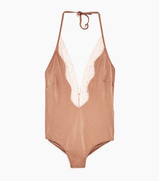Zara + Halter Neck Swimsuit in Nude Pink