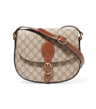 Gucci + Linea A Leather-Trimmed Coated-Canvas Shoulder Bag