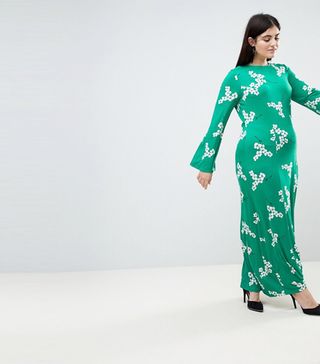 ASOS Curve + Maxi Tea Dress With Open Back in Green Floral