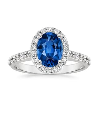 Brilliant Earth + Sapphire Fancy Halo Diamond Ring With Side Stones