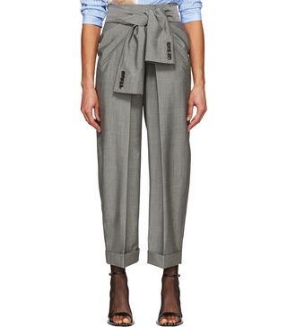 Alexander Wang + Grey Tie Front Carrot Fit Trousers