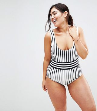 ASOS Curve + Contrast Mono Stripe Swimsuit