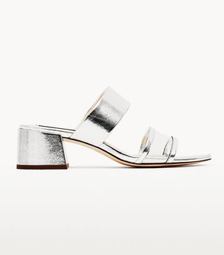 Zara + Silver Toned Mid Heel Sandals