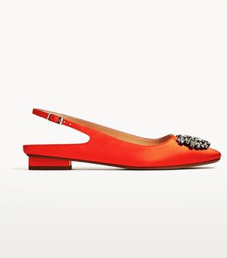 Zara + Flat Slingback Shoes With Beaded Detail