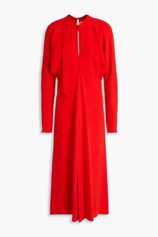 Victoria Beckham + Tie-Detailed Pleated Crepe Midi Dress