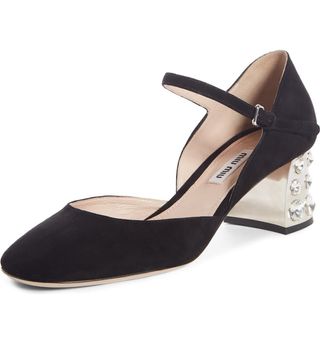 Miu Miu + Embellished Block Heel Mary Jane Pump