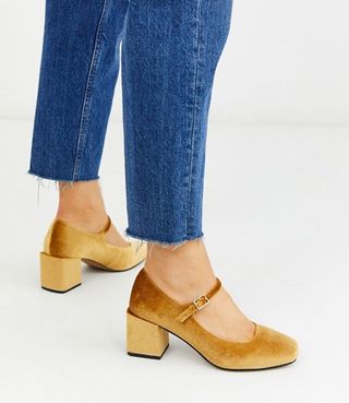 ASOS + Willing Mary-Jane Block Heels in Ochre Velvet