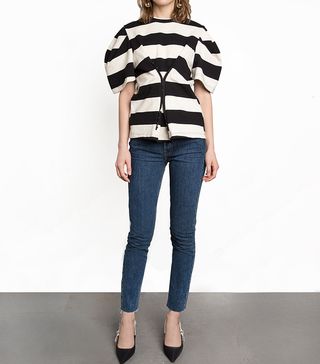 Pixie Market + Stripe Puffy Sleeve Corset Top