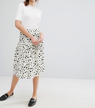 People Tree + Organic Cotton Midi Skirt With Frill in Dalmatian Print