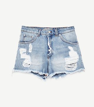 Zara + Metallic Trimmed Denim Shorts