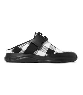 Christopher Kane + Buckled Gingham Stretch-Knit Slip-On Sneakers