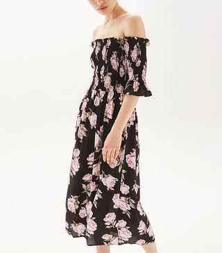 Topshop + Floral Shirred Bardot Dress