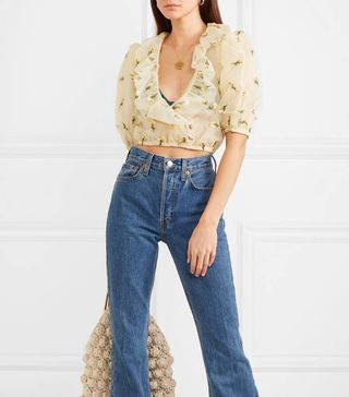 Ganni + Bliss Floral Embroidered Cropped Top
