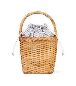 Edie Parker + Lily Gingham Cotton-Paneled Wicker Tote