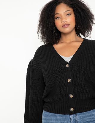 Eloquii + Sweater Cardigan With Pleated Sleeve