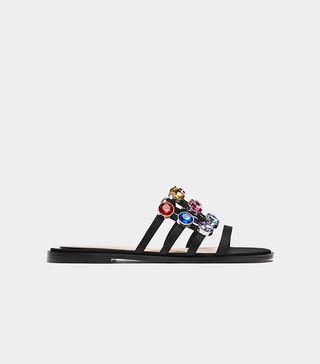 Zara + Slides With Multicolored Bejeweled Detailing
