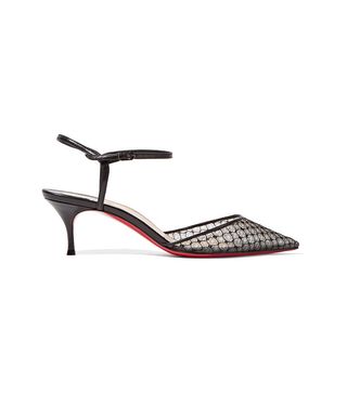 Christian Louboutin + Riverina 55 Leather-Trimmed Embroidered Mesh Pumps