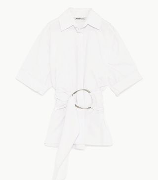 Zara + Poplin Shirt With Round Buckle