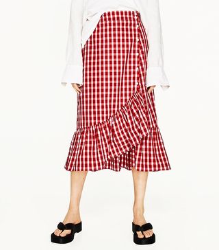 Zara + Gingham Frilled Skirt
