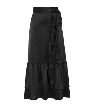 CO + Ruffle-Trimmed Tiered Satin Midi Skirt