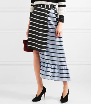 Preen by Thornton Bregazzi + Don Striped Washed-Silk Midi Skirt